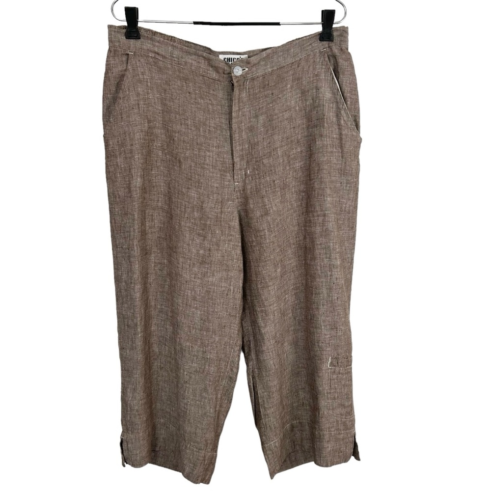 CHICO'S Linen Button TOP Shirt & PANTS Crop 3 XL 16 Beach Lagenlook Set Outfit - Picture 6 of 16